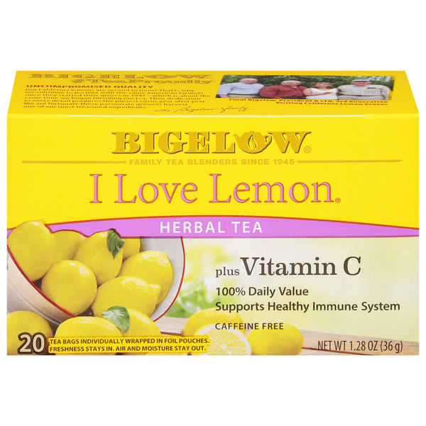 Bigelow I Love Lemon plus Vitamin C herbal tea box