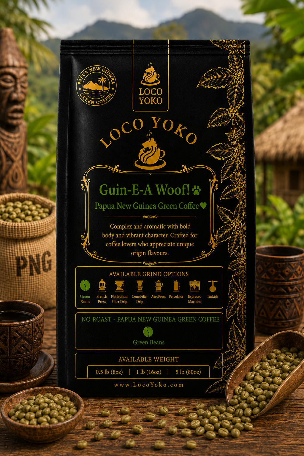 Guin-E-A Woof! - Papua New Guinea Green Coffee - LocoYoko Coffee