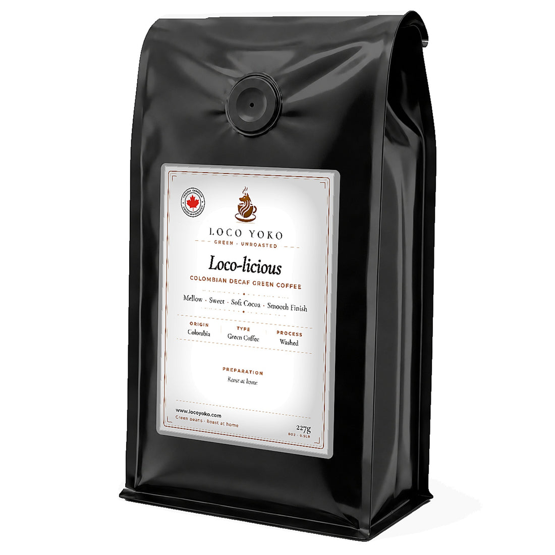 loco-licious-colombian-decaf-green-coffee-angle