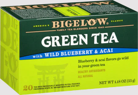Bigelow Green Tea with Wild Blueberry and Acai box in green packaging