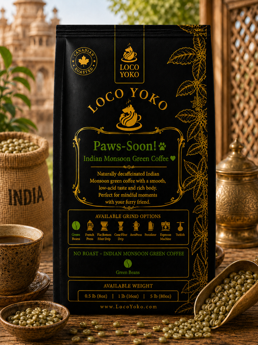 Paws-Soon! - Indian Monsoon Green Coffee - LocoYoko Coffee