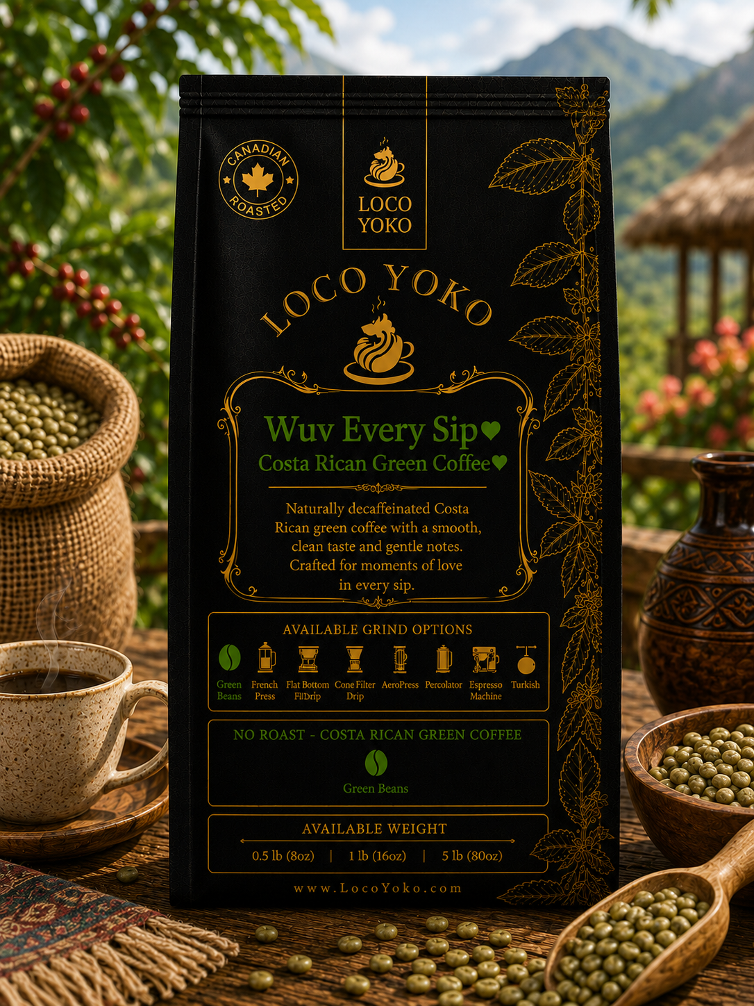 Wuv Every Sip - Costa Rican Green Coffee - LocoYoko Coffee