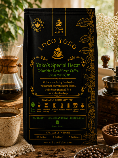 Yoko's Special Decaf - Colombian Decaf Green Coffee (Swiss Water) - LocoYoko Coffee