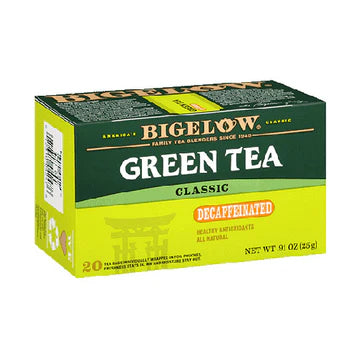 Box of Bigelow Green Tea Classic Decafferated with 20 tea bags.