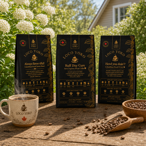 LocoYoko Decaf Trio Bundle — Always Brew-tiful, Ruff Day Cure and Howl You Doin'? decaf coffee bags