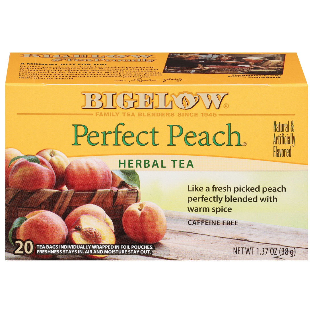 Bigelow Perfect Peach herbal tea box