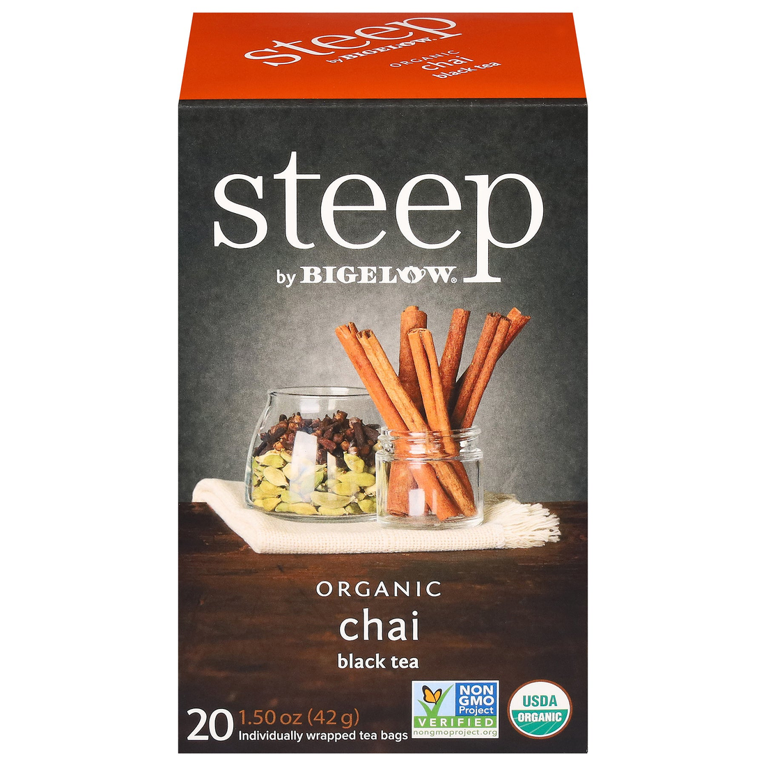 steep by Bigelow Organic Chai black tea box