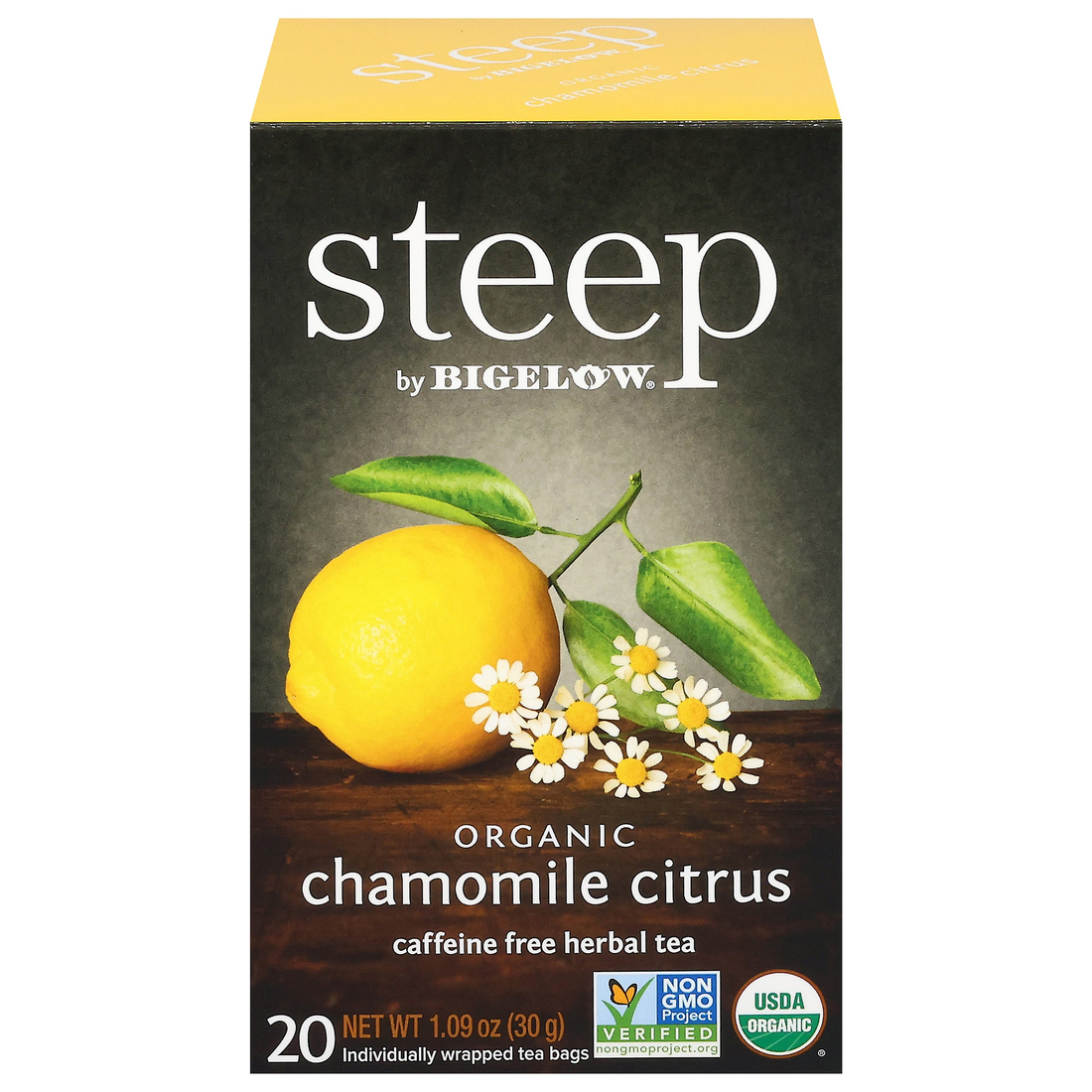 steep by Bigelow Organic Chamomile Citrus herbal tea box