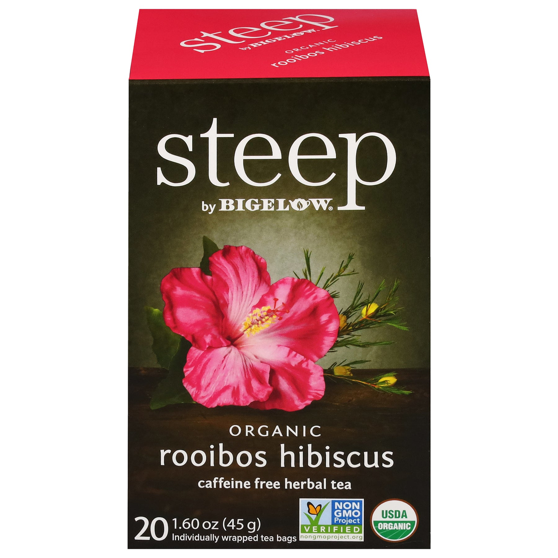 steep by Bigelow Organic Rooibos Hibiscus herbal tea box